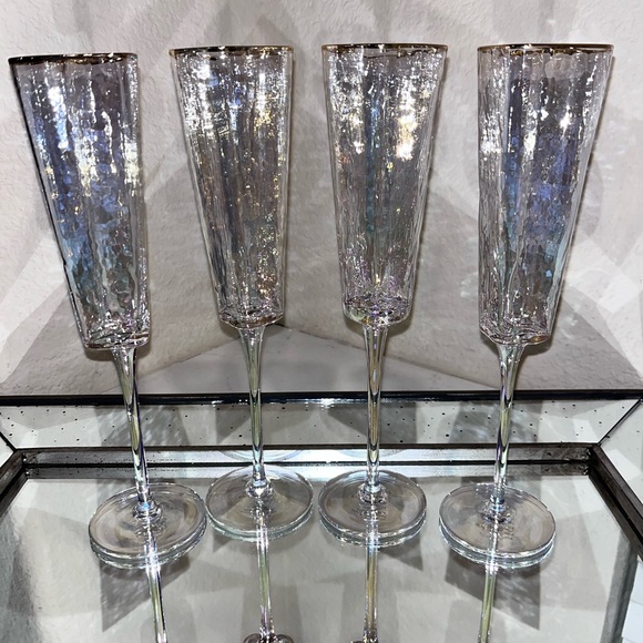 4-NIB HEART SHAPED IRIDESCENT TALL CHAMPAGNE GLASSES - Picture 7 of 16